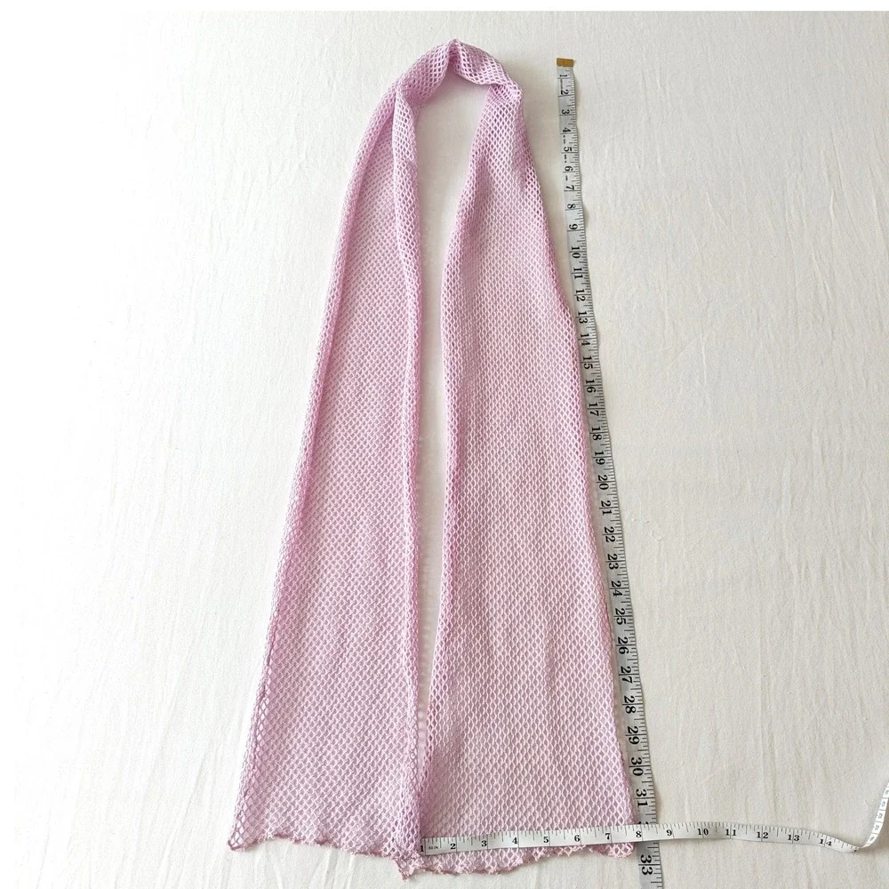 Lavender Purple Sheer Fishnet Mesh Skinny Scarf Y2K Open Knit Lettuce Edge